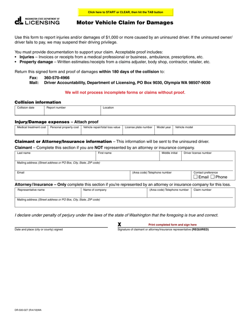 Form DR-500-027  Printable Pdf