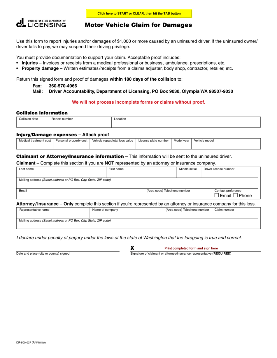 Form DR500027 Fill Out, Sign Online and Download Fillable PDF