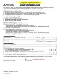 Document preview: Form TD-420-300 Neighborhood/Medium-Speed Electric Vehicle Certification - Washington