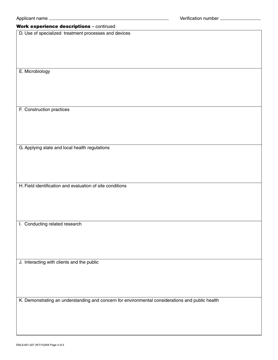 Form ENLS-651-027 On-Site Wastewater Treatment Systems Designer Registration Application - Washington, Page 4