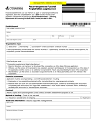 Form FE-653-017 Prearrangement Funeral Registration Application - Washington