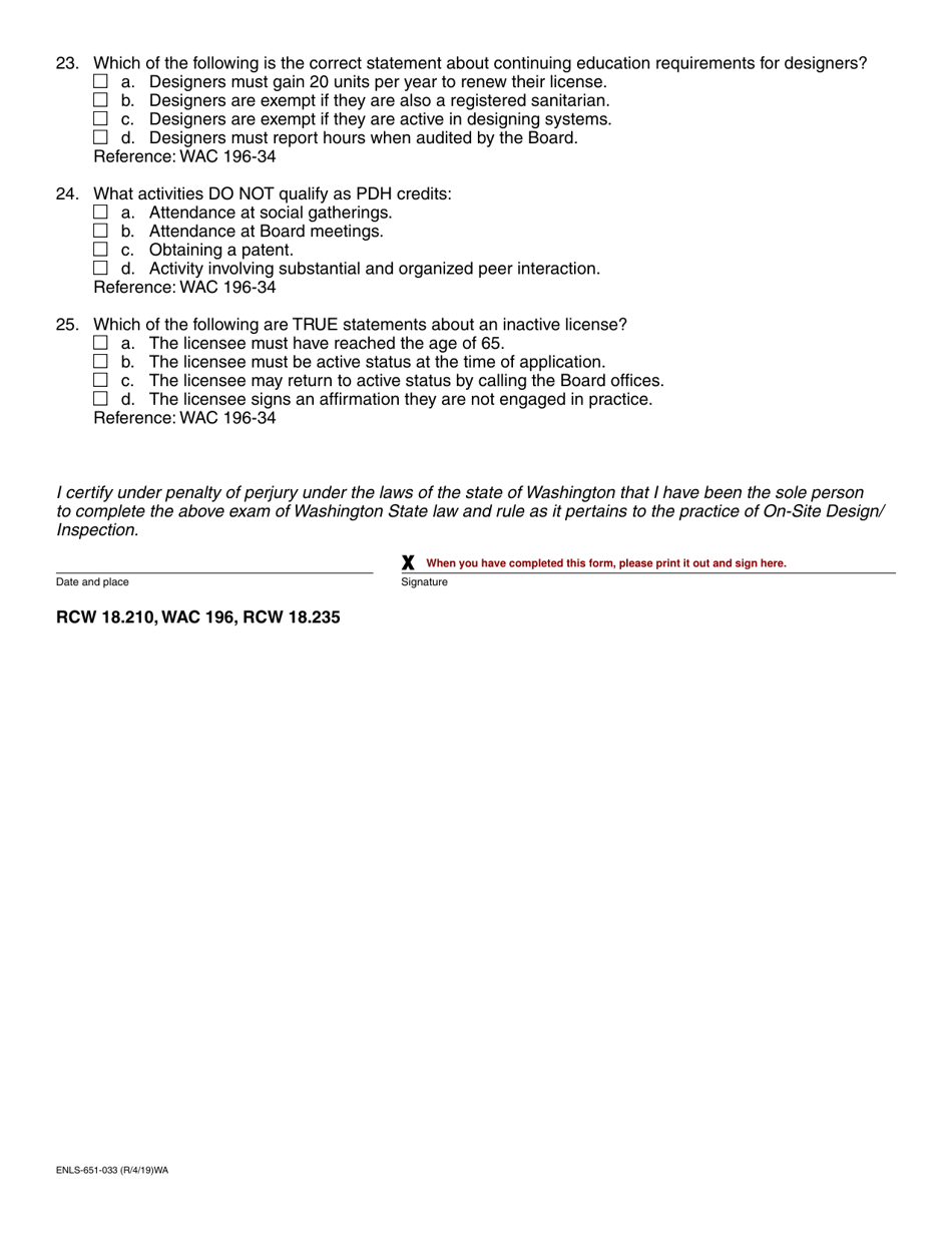 Form ENLS-651-033 On-Site Designer / Inspector Law Review - Washington, Page 4