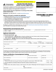 Form PSG-690-008 Private Security Guard Initial License Application - Washington