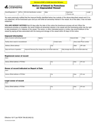Document preview: Form TD-420-292 Notice of Intent to Foreclose on Impounded Vessel - Washington