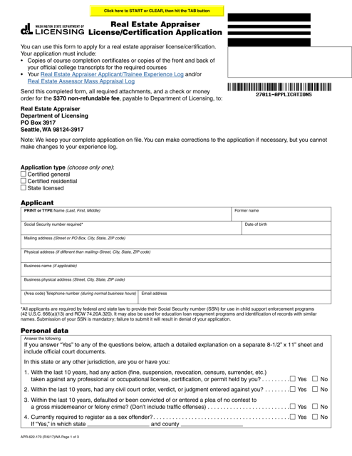 Form APR-622-170  Printable Pdf