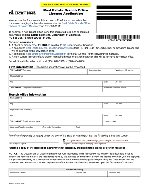 Form RE-620-011  Printable Pdf