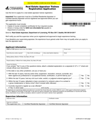 Document preview: Form APR-622-171 Real Estate Appraiser Trainee Registration Application - Washington
