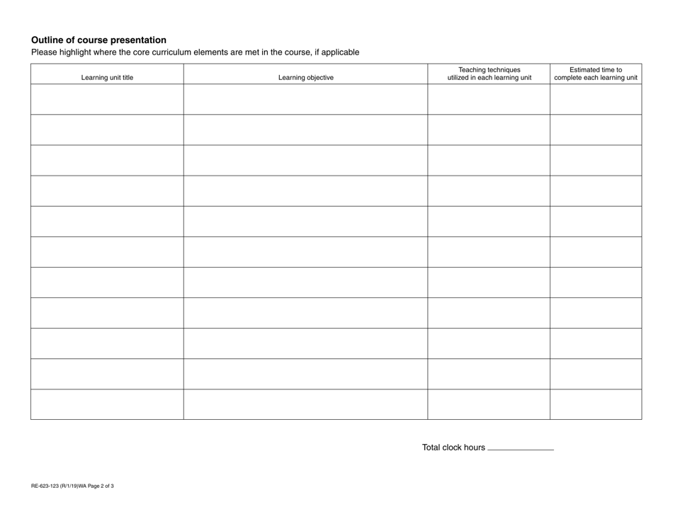 Form RE-623-123 Real Estate Continuing Education Course Approval Application - Washington, Page 2