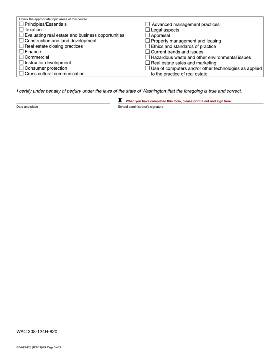 Form RE-623-123 Real Estate Continuing Education Course Approval Application - Washington, Page 3