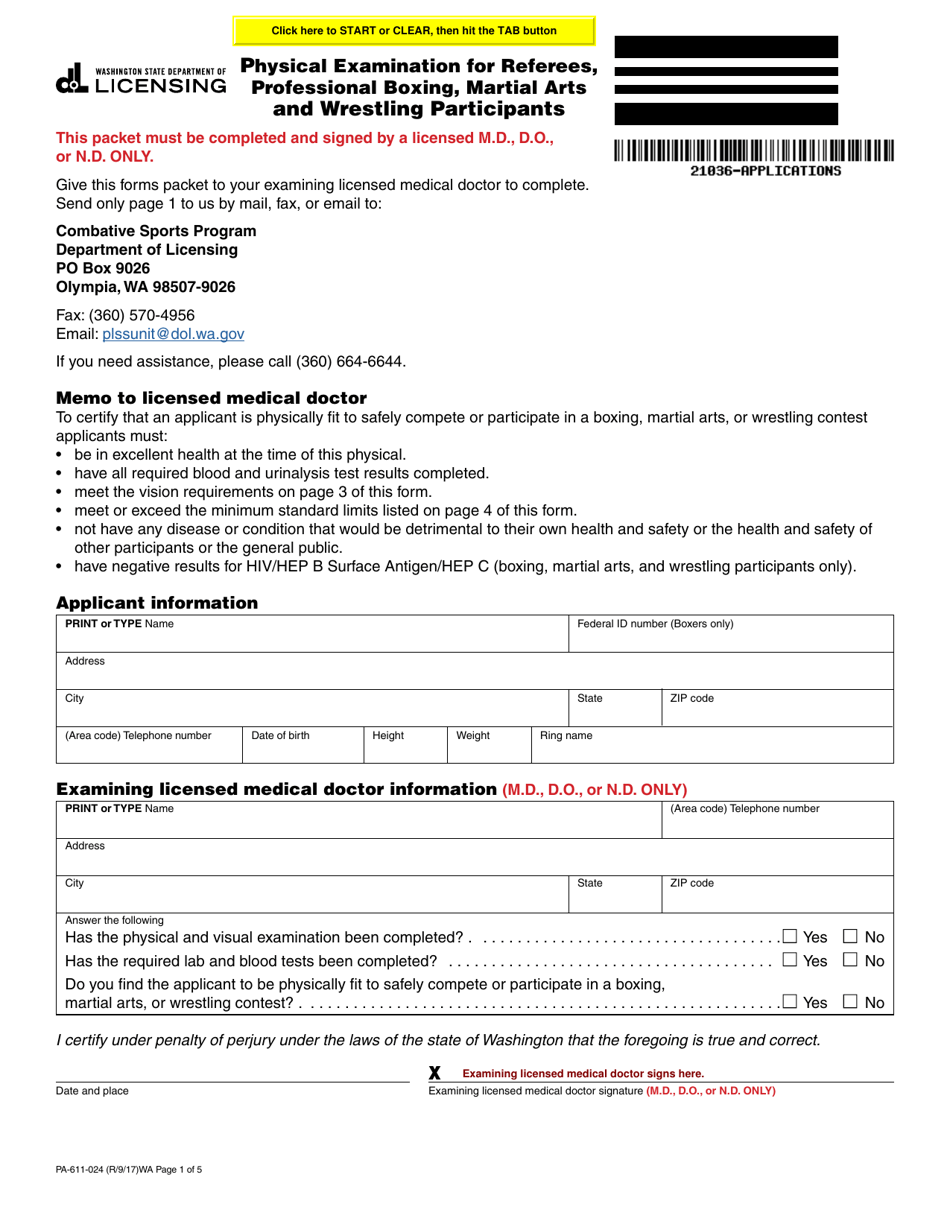 Form PA611024 Download Fillable PDF or Fill Online Physical