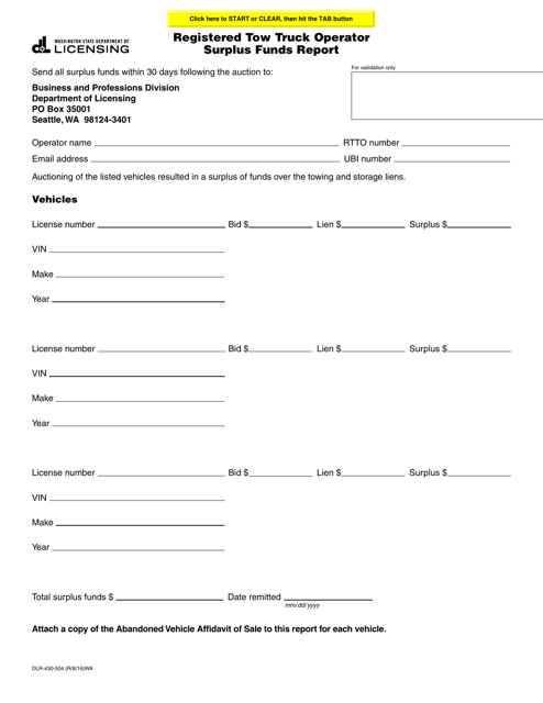 Form DLR-430-504  Printable Pdf