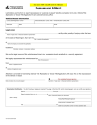 Document preview: Form TD-420-042 Repossession Affidavit - Washington