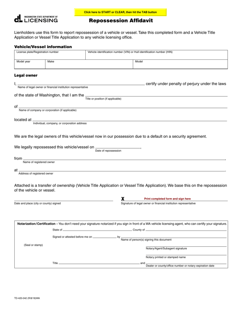 Form TD-420-042  Printable Pdf