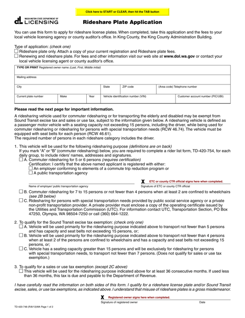 Form TD-420-748  Printable Pdf