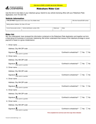 Document preview: Form TD-420-754 Rideshare Rider List - Washington