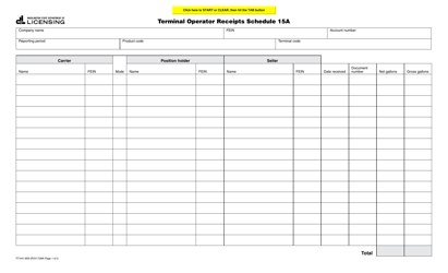 Document preview: Form FT-441-859 Terminal Operator Receipts Schedule 15a - Washington