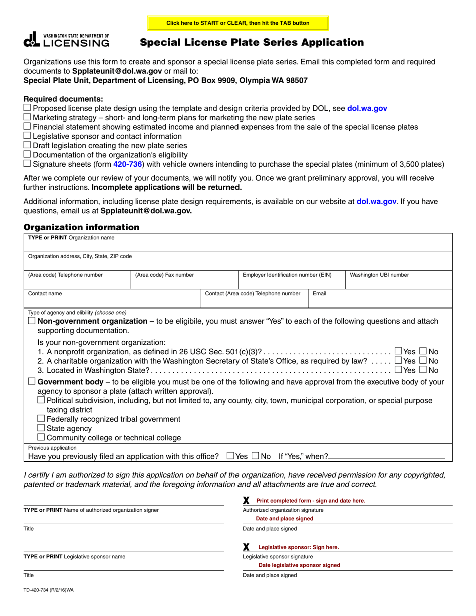 Form TD-420-734 Download Fillable PDF or Fill Online Special License ...