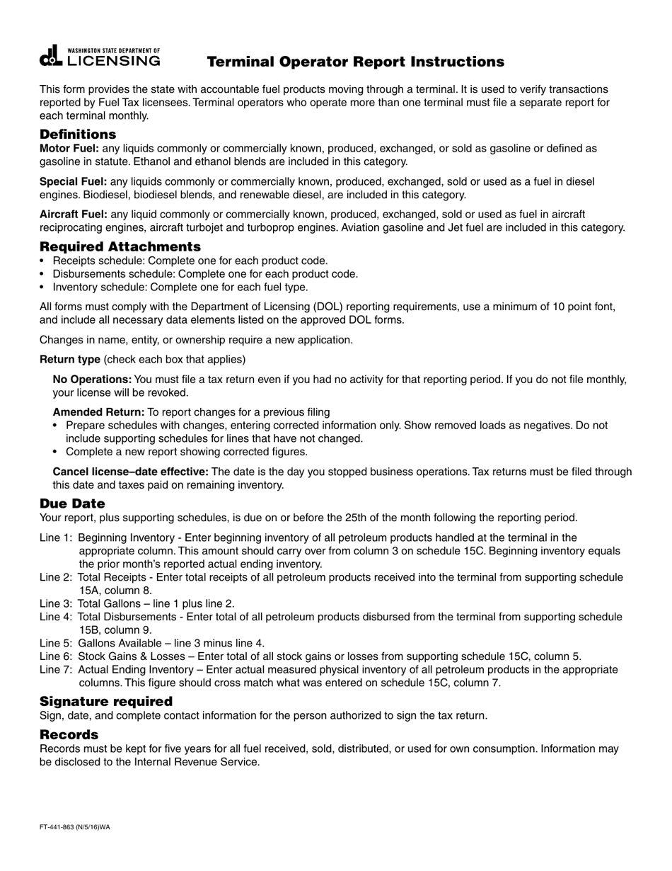 Form FT-441-863 Terminal Operator Report - Washington, Page 2