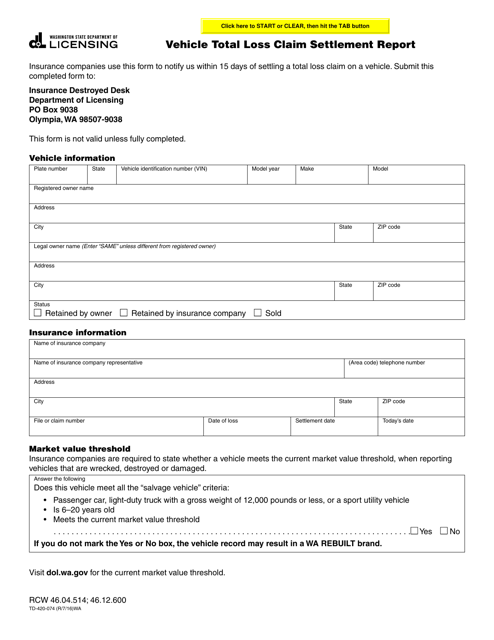Form TD-420-074  Printable Pdf