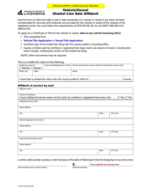 Form TD-420-072  Printable Pdf