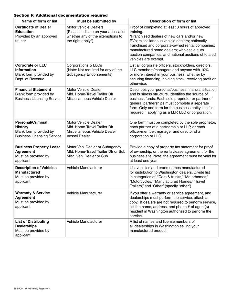 Form BLS-700-182 Vehicle Dealer / Manufacturer Addendum - Washington, Page 6