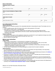 Form TD-420-291 Vessel Impound Authorization and Inventory Notice of Improvement - Washington, Page 2