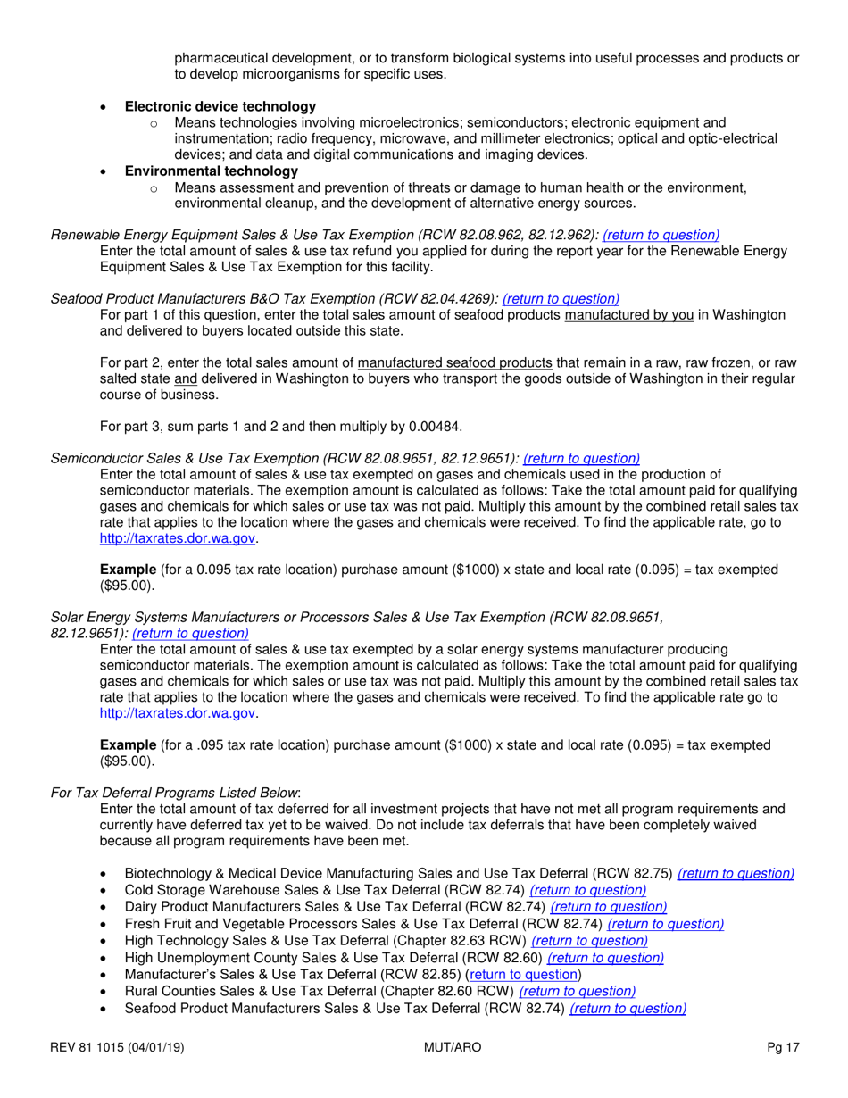 Form REV81 1015 Annual Tax Performance Report for Preferential Tax Rates / Credits / Exemptions / Deferrals Worksheet - Washington, Page 17