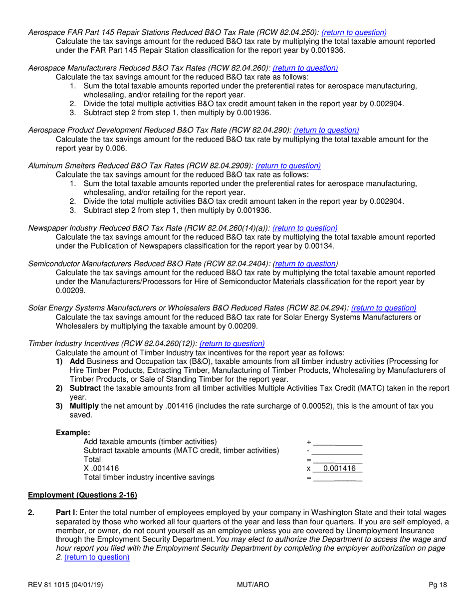 Form REV81 1015 Annual Tax Performance Report for Preferential Tax Rates / Credits / Exemptions / Deferrals Worksheet - Washington, Page 18