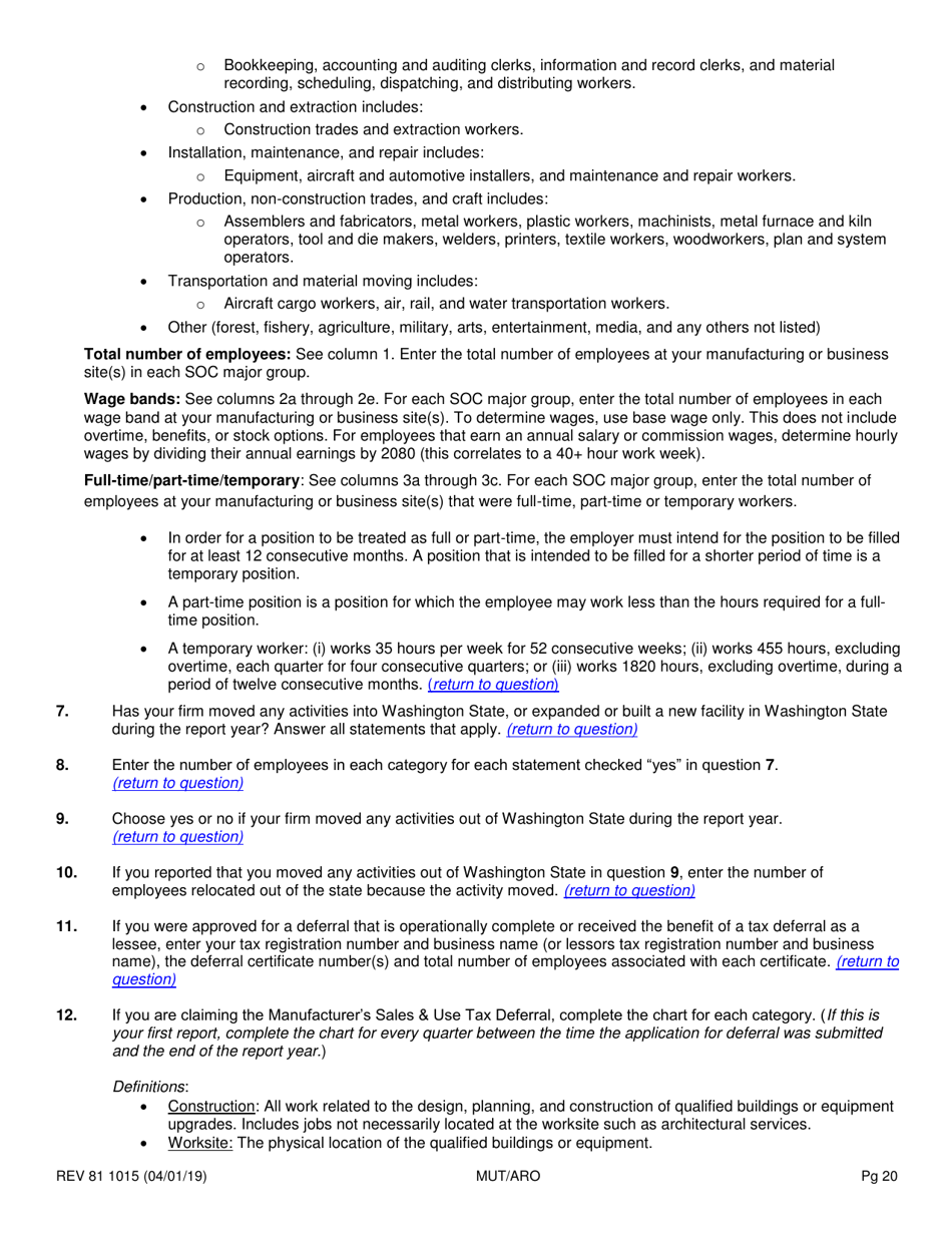 Form REV81 1015 Annual Tax Performance Report for Preferential Tax Rates / Credits / Exemptions / Deferrals Worksheet - Washington, Page 20