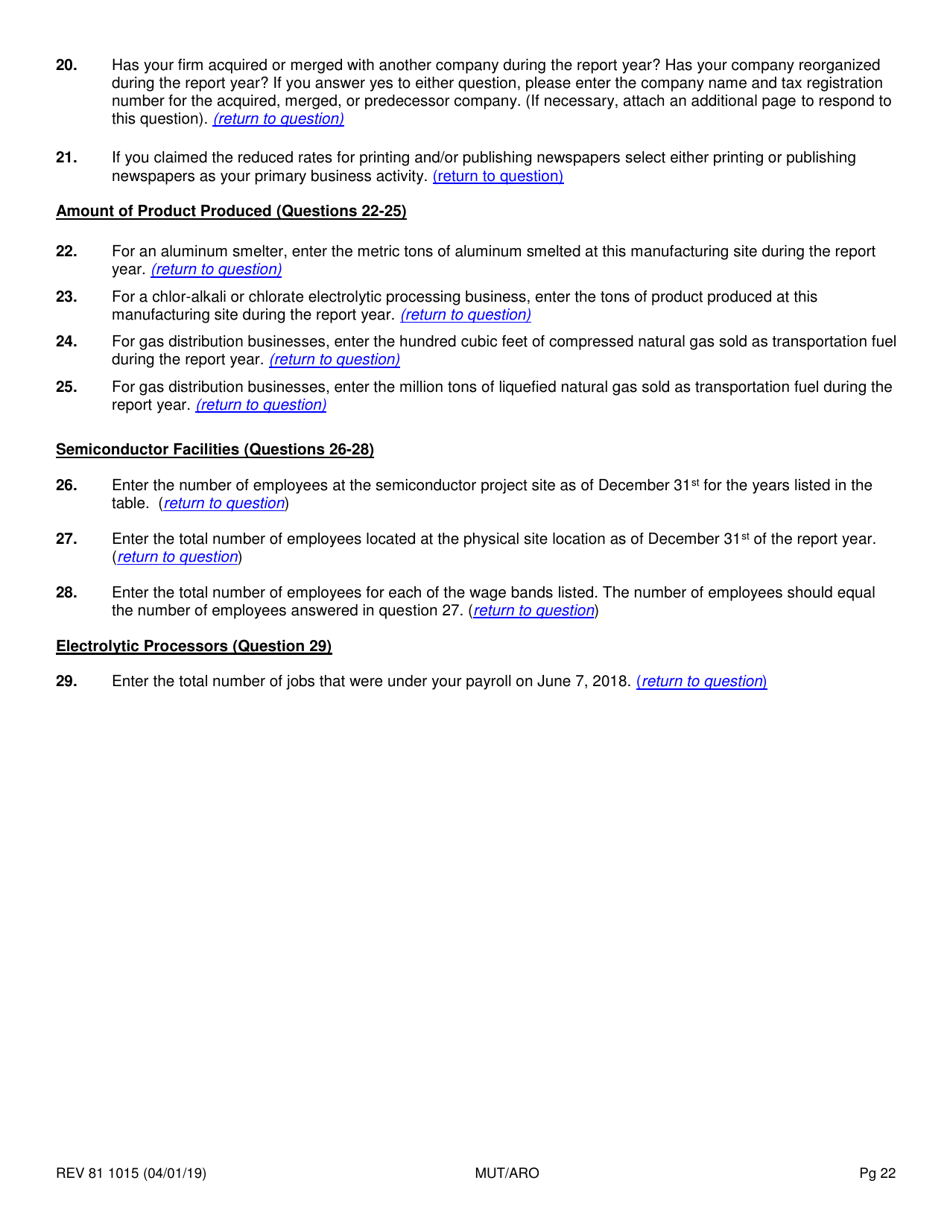 Form REV81 1015 Annual Tax Performance Report for Preferential Tax Rates / Credits / Exemptions / Deferrals Worksheet - Washington, Page 22