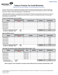 Document preview: Form 40 2416E Tobacco Products Tax Credit Worksheet - Washington