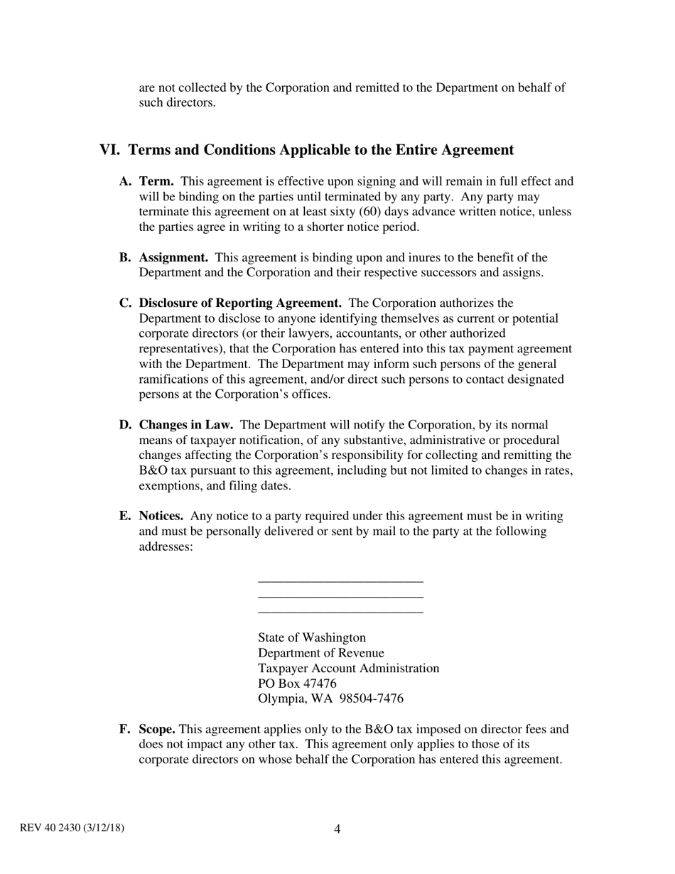 Form REV40 2430 Corporate Director Fees Bo Tax Payment Agreement - Washington, Page 4