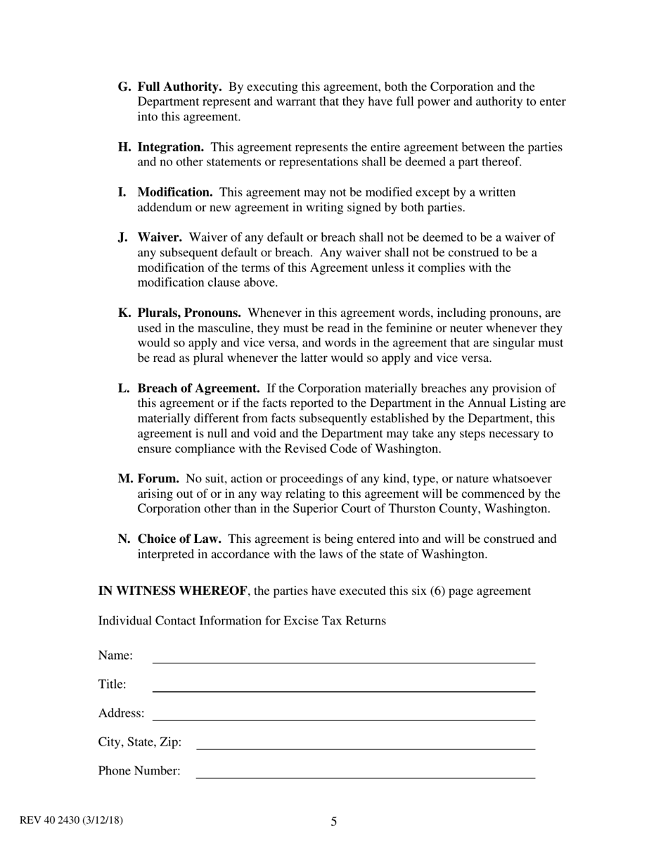 Form REV40 2430 Corporate Director Fees Bo Tax Payment Agreement - Washington, Page 5