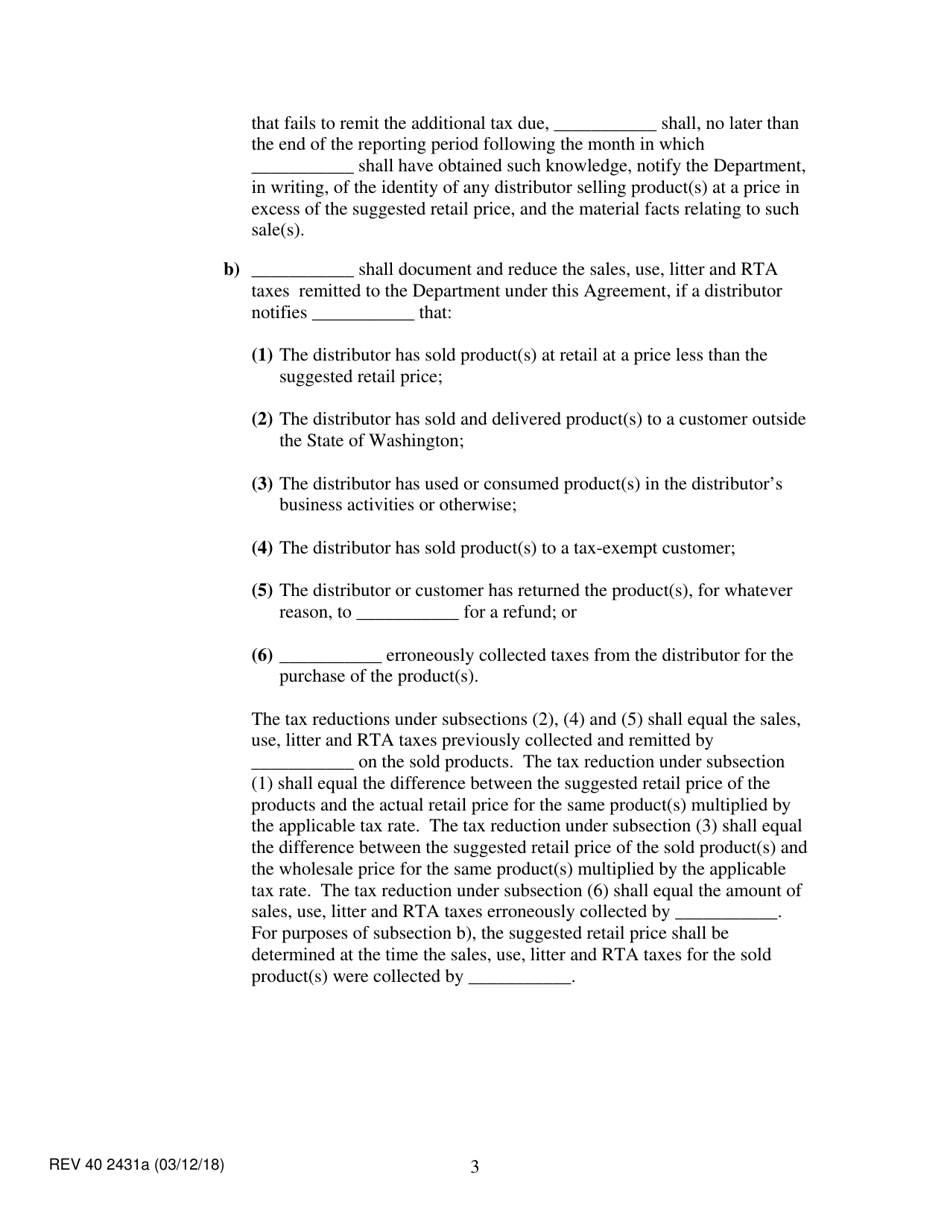 Form REV40 2431A Direct Selling / Multi-Level Organizations Tax Collection Agreement - Washington, Page 3