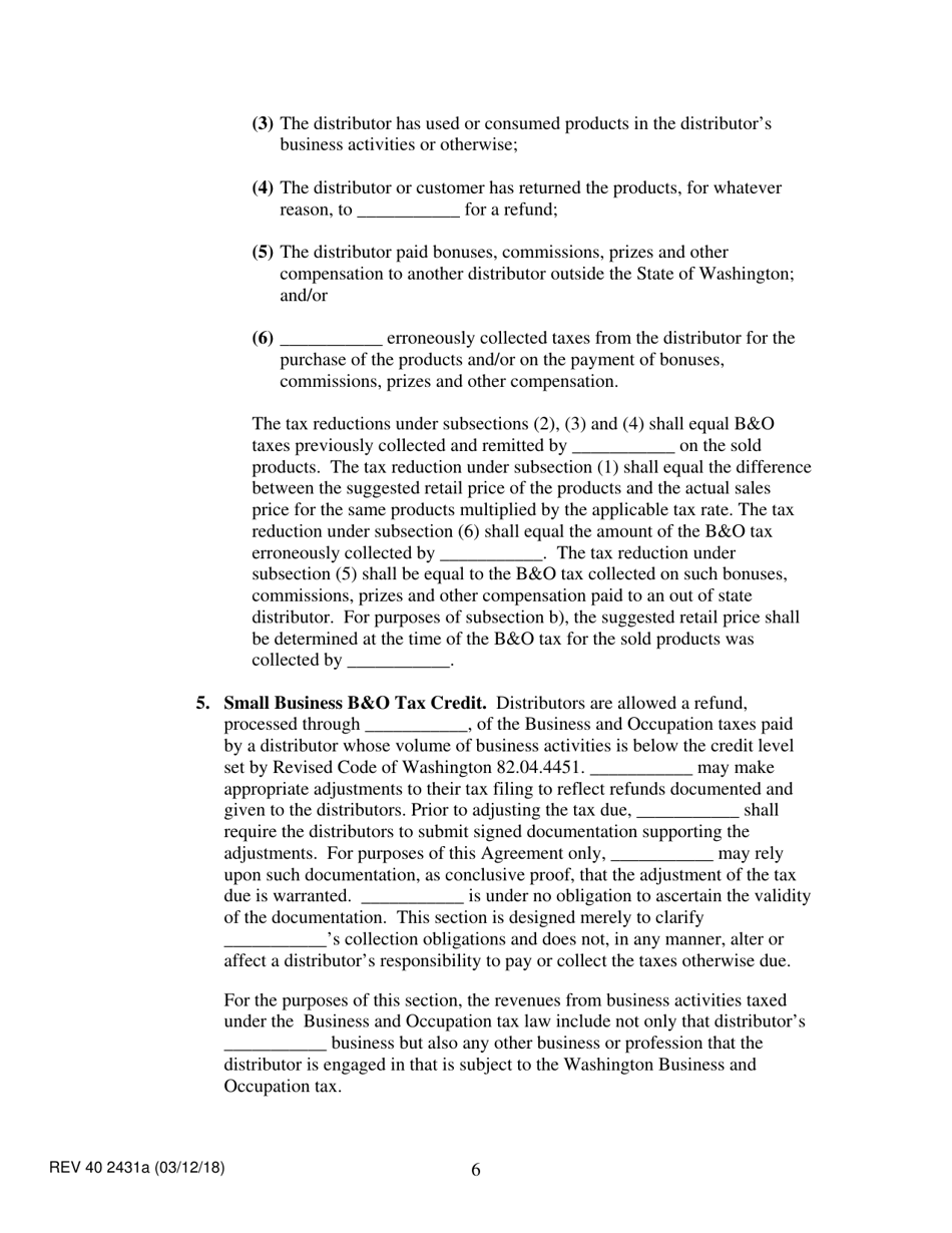 Form REV40 2431A Direct Selling / Multi-Level Organizations Tax Collection Agreement - Washington, Page 6