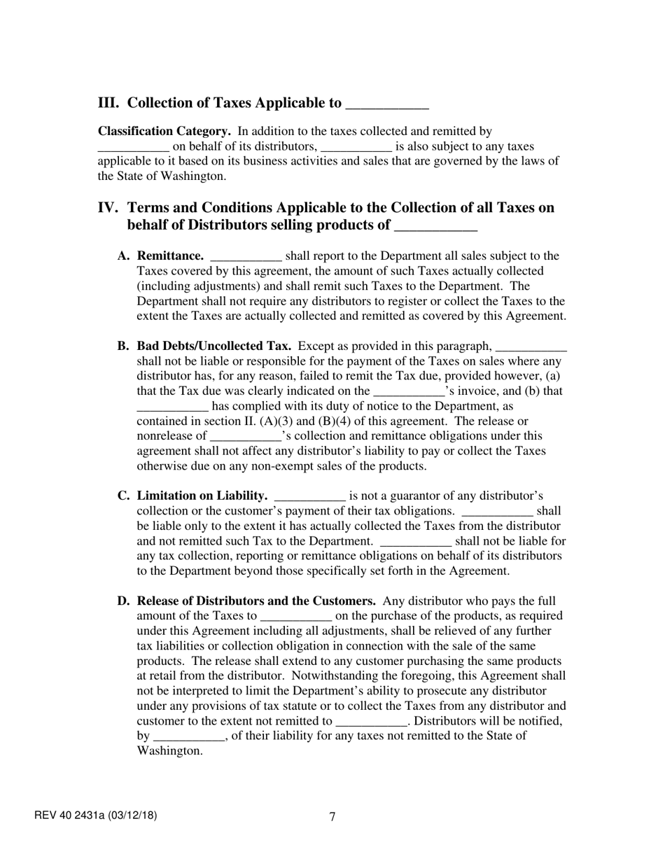 Form REV40 2431A Direct Selling / Multi-Level Organizations Tax Collection Agreement - Washington, Page 7