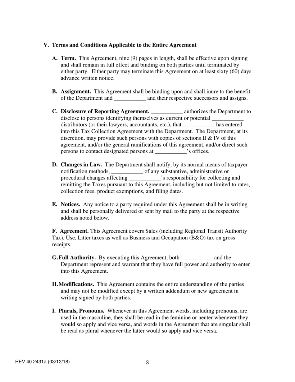 Form REV40 2431A Direct Selling / Multi-Level Organizations Tax Collection Agreement - Washington, Page 8