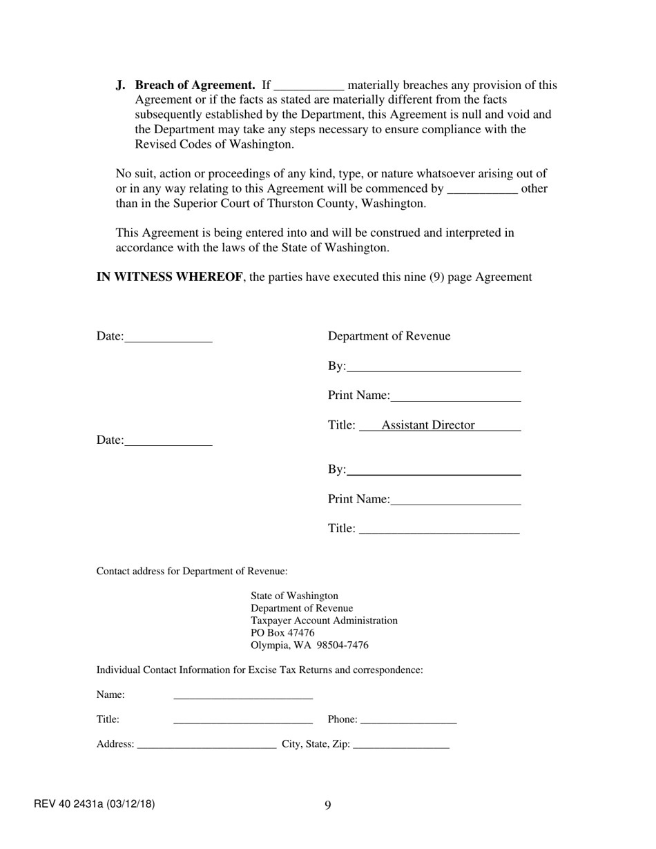 Form REV40 2431A Direct Selling / Multi-Level Organizations Tax Collection Agreement - Washington, Page 9