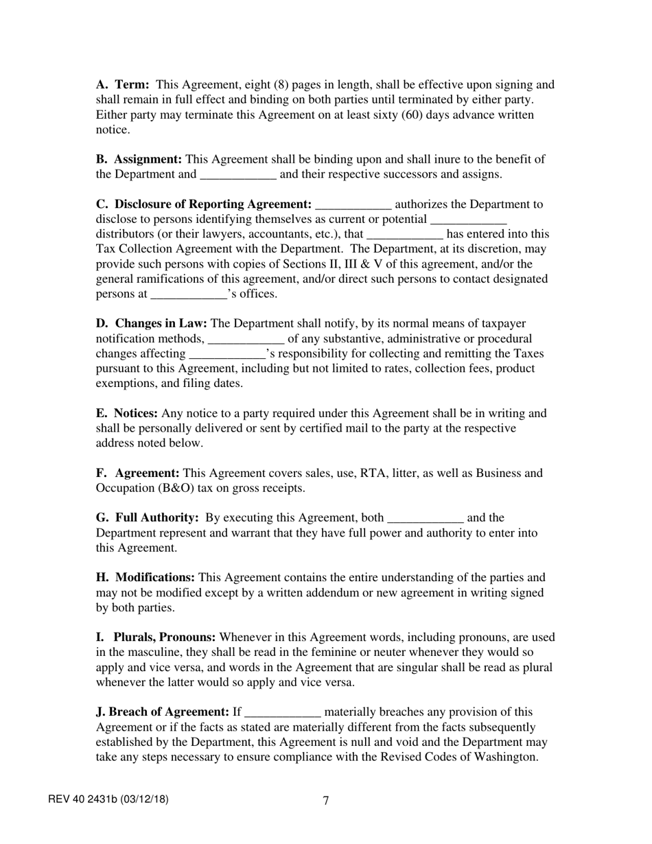 Form REV40 2431B Direct Selling / Multi-Level Organizations Tax Collection Agreement - Washington, Page 7