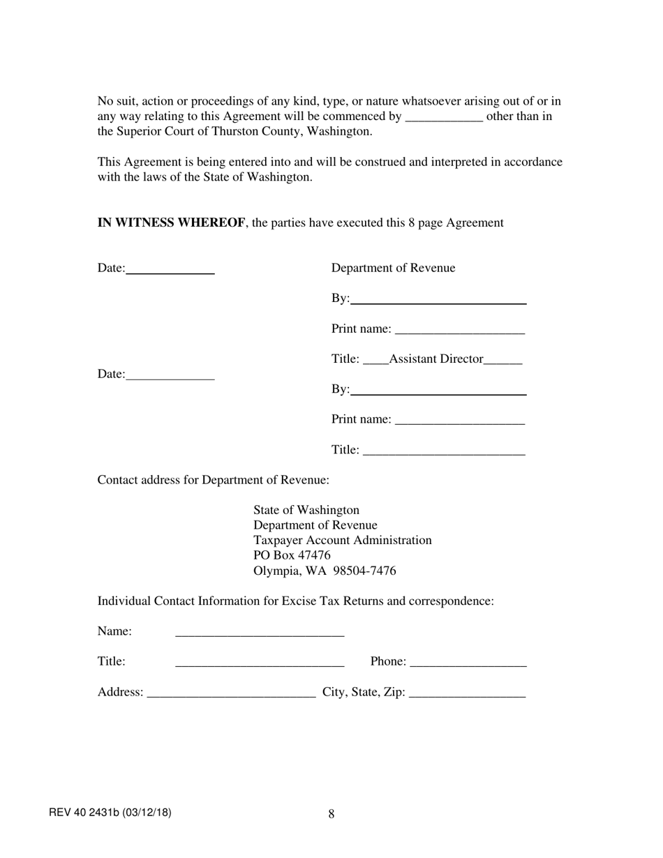Form REV40 2431B Direct Selling / Multi-Level Organizations Tax Collection Agreement - Washington, Page 8