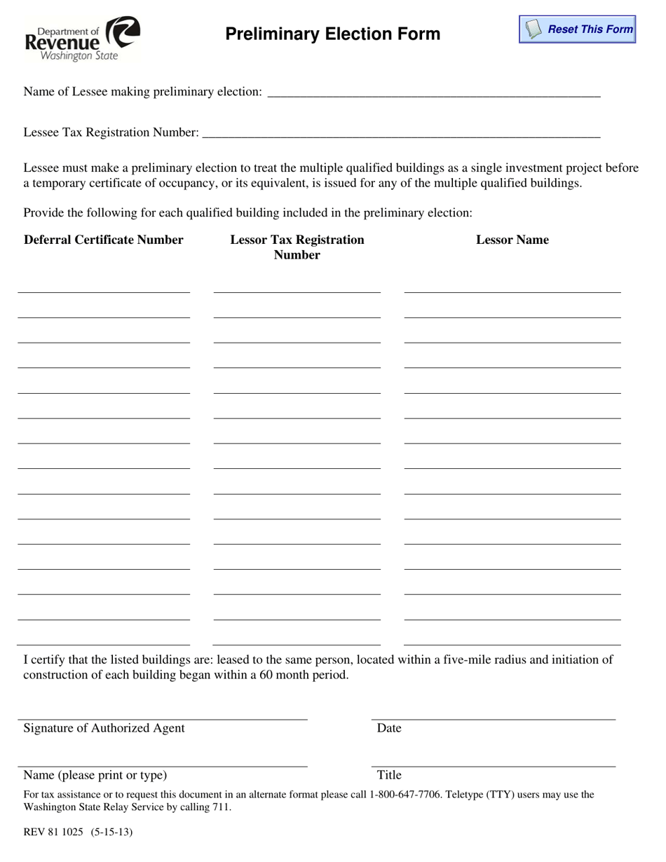 Form REV81 1025H Requirement List for High Technology Deferral With Multiple Qualified Buildings - Washington, Page 3