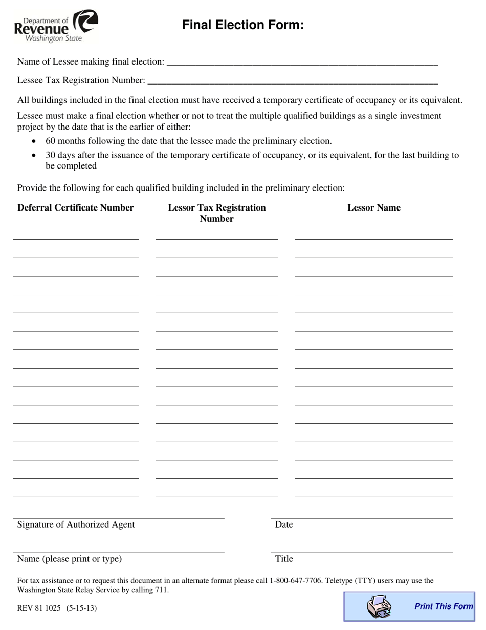 Form REV81 1025H Requirement List for High Technology Deferral With Multiple Qualified Buildings - Washington, Page 4