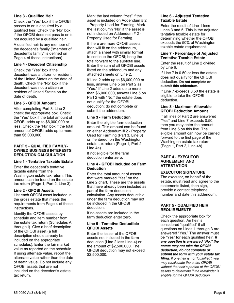 Form 85 0050 Washington State Estate Tax Addendum 3 - Qualified Family-Owned Business Interests - Washington, Page 6