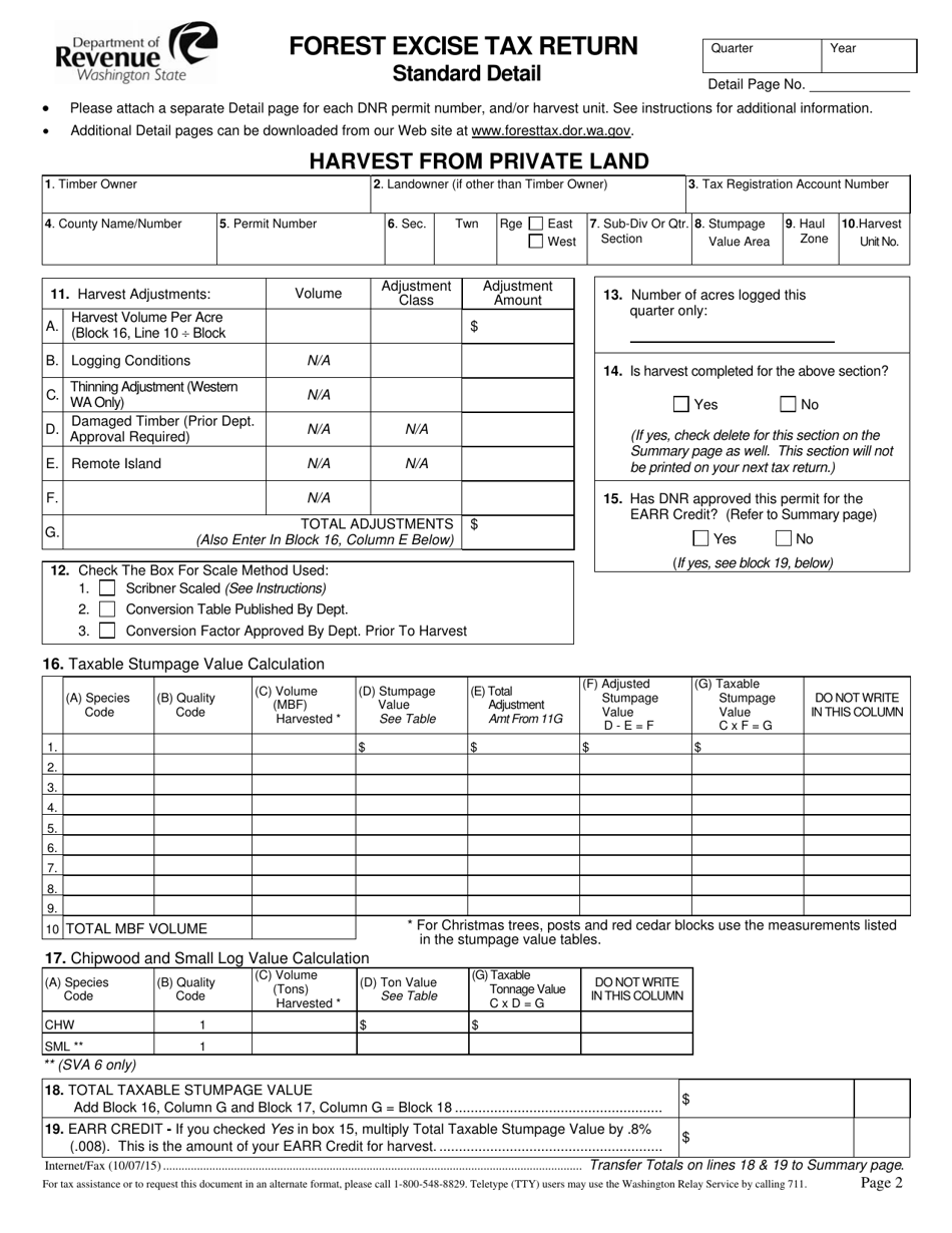Standard Harvester Forest Excise Tax Return - Washington, Page 2