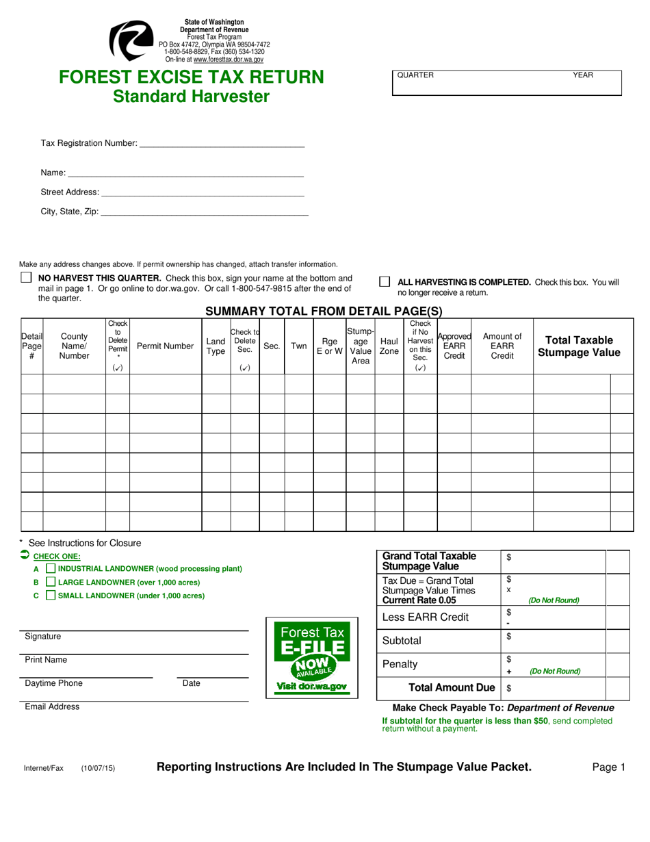 Washington Standard Harvester Forest Excise Tax Return Download