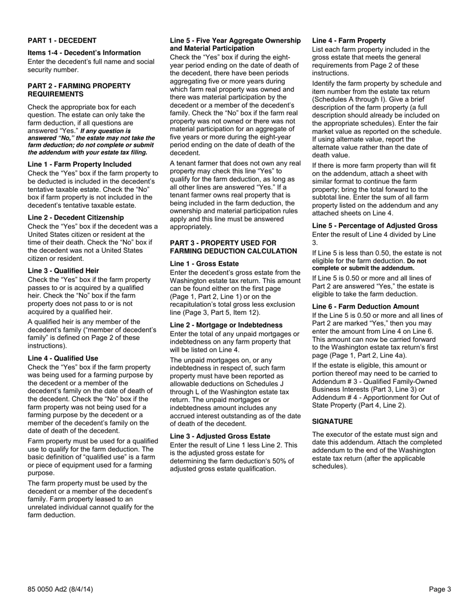 Form 85 0050 Washington State Estate Tax Addendum 2 - Property Used for Farming - Washington, Page 3