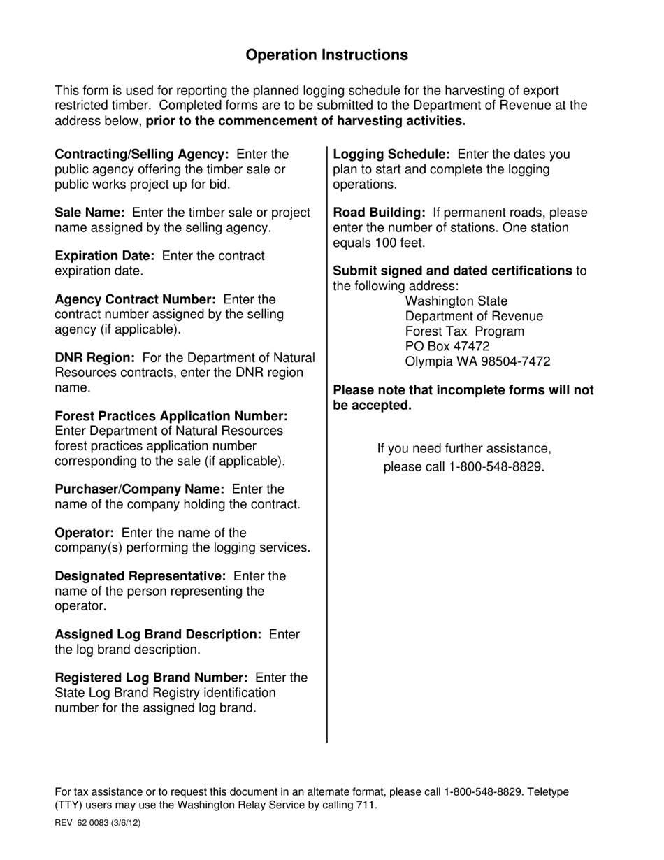 Form REV62 0083 Operation Plan for Export Restricted Timber - Washington, Page 2