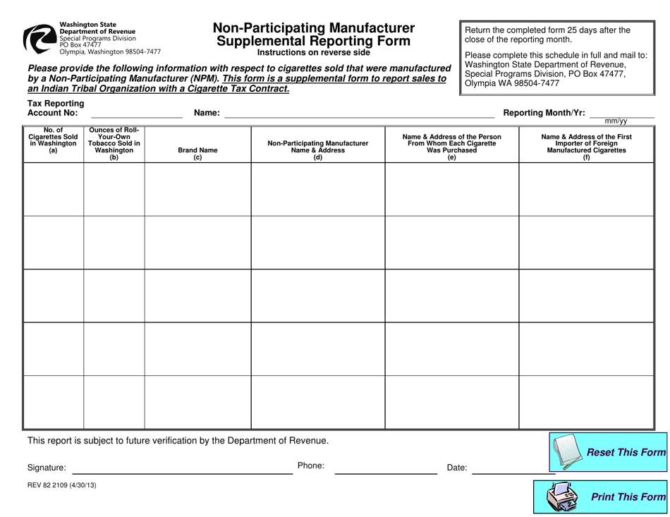 Form REV82 2109 Non-participating Manufacturer Supplemental Reporting Form - Washington, Page 2