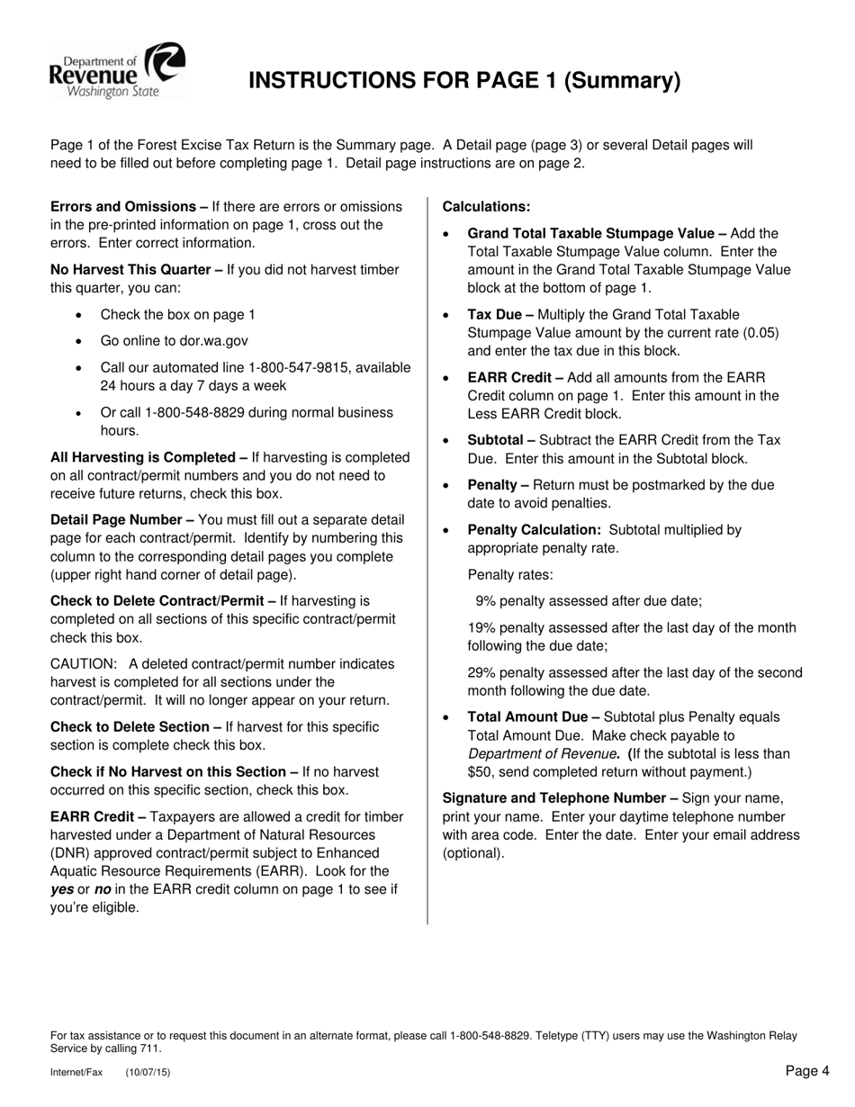 Public Harvester Forest Excise Tax Return - Washington, Page 4