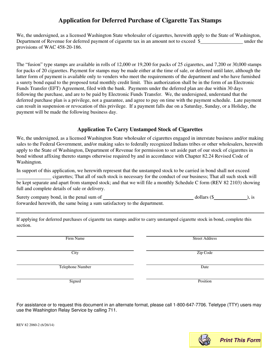 Form REV82 2060-1 Wholesale Cigarette Dealers Bonding - Washington, Page 2